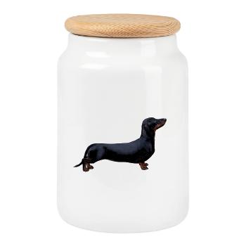 Dachshund - Cookie Jar with Wooden Lid - white - Front