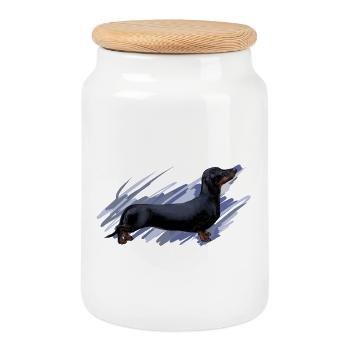 Dachshund - Cookie Jar with Wooden Lid - white - Front