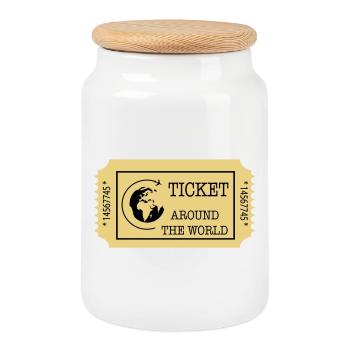 Around the World Ticket - Boîte à biscuits avec couvercle en bois - blanc - Devant