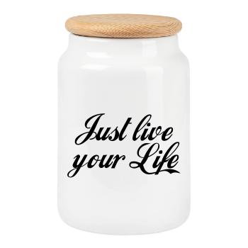 Live your Life - Cookie Jar with Wooden Lid - white - Front