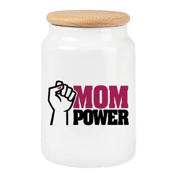 MOM POWER - superhero mother - I LOVE MOM - mommy - Cookie Jar with Wooden Lid - white - Front