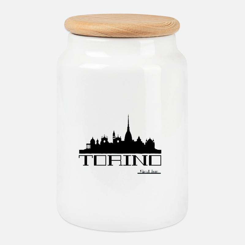 Turiner Skyline-Silhouette - Keksdose mit Holzdeckel - Weiß