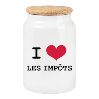 I Love les impôts - Boîte à biscuits avec couvercle en bois - blanc - Devant