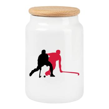 field hockey - Cookie Jar with Wooden Lid - white - Front