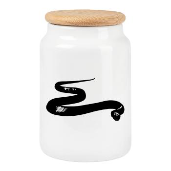 Snake - Cookie Jar with Wooden Lid - white - Front