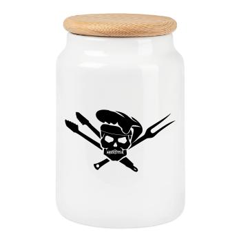 BBQ - Grill Totenkopf - Keksdose mit Holzdeckel - Weiß - Vorne