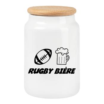 Rugby - Boîte à biscuits avec couvercle en bois - blanc - Devant