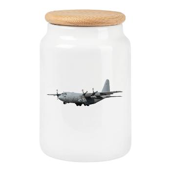C-130 Hercules - Cookie Jar with Wooden Lid - white - Front