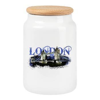 London - Keksdose mit Holzdeckel - Weiß - Vorne