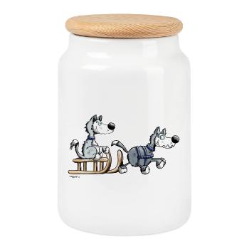 Mignon Husky Team - Boîte à biscuits avec couvercle en bois - blanc - Devant