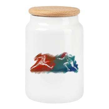 Fencing - Cookie Jar with Wooden Lid - white - Front