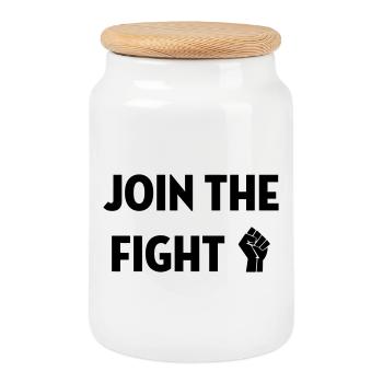 Join the fight / People / Peace / Revolution - Cookie Jar with Wooden Lid - white - Front
