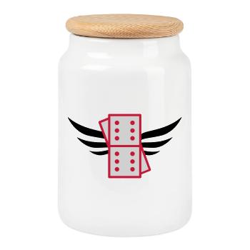 Domino / Dominoes / Jeu / Joueur / Game - Boîte à biscuits avec couvercle en bois - blanc - Devant