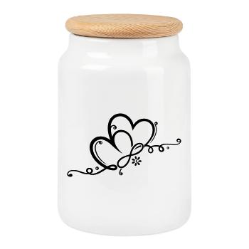 Zwei Herzen mit Blume und infinity - Keksdose mit Holzdeckel - Weiß - Vorne
