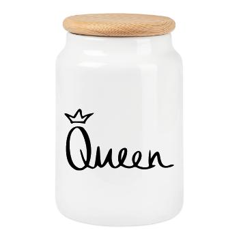 Queen - Cookie Jar with Wooden Lid - white - Front