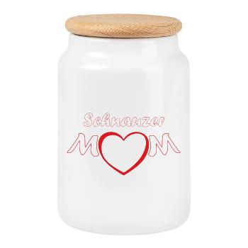Schnauzer MOM - Une vie avec des schnauzers - Boîte à biscuits avec couvercle en bois - blanc - Devant