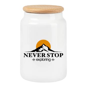 Gifts for adventurers - Cookie Jar with Wooden Lid - white - Front