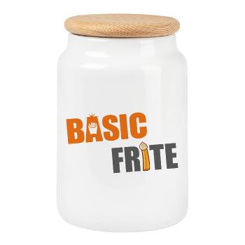 Basic fries 2 - Cookie Jar with Wooden Lid - white - Front