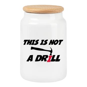 This is not a drill 🔨 - Cookie Jar with Wooden Lid - white - Front