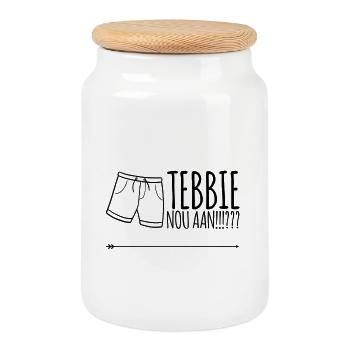 Abstract Geometric Motif for Evening Outfits - Cookie Jar with Wooden Lid - white - Front