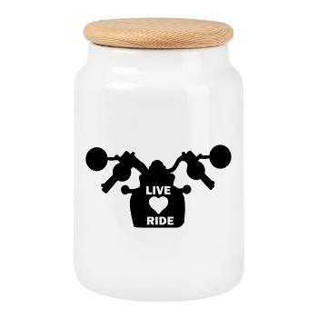 Motorcycle my life, my love, motorcycling - Cookie Jar with Wooden Lid - white - Front