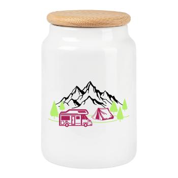 Holidays in the mountains - Cookie Jar with Wooden Lid - white - Front