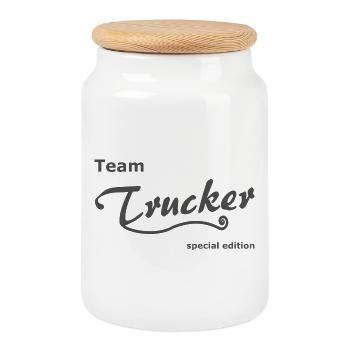 Trucker team - Cookie Jar with Wooden Lid - white - Front