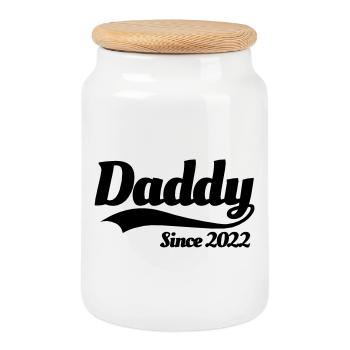 Daddy since 2022 father birth announcement baby - Cookie Jar with Wooden Lid - white - Front