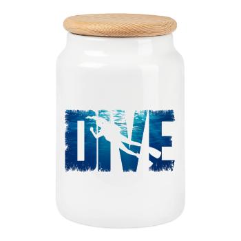 Diver Diving - Cookie Jar with Wooden Lid - white - Front