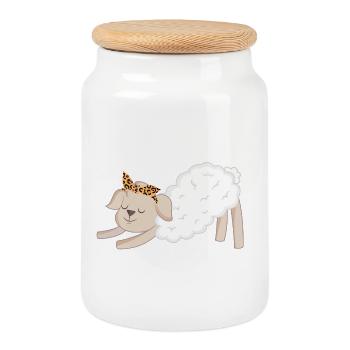 Moutons - Boîte à biscuits avec couvercle en bois - blanc - Devant