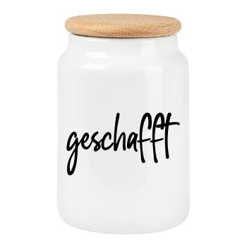 geschafft - Keksdose mit Holzdeckel - Weiß - Vorne