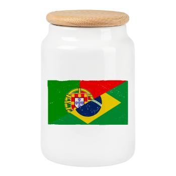 Brasilien und Portugal Vintage Flagge - Keksdose mit Holzdeckel - Weiß - Vorne