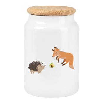 Fox and hedgehog play football with a chestnut - Cookie Jar with Wooden Lid - white - Front