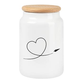 L’avion en papier vole un cœur kondesstreifen - Boîte à biscuits avec couvercle en bois - blanc - Devant