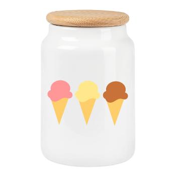ice cream ice cream strawberry ice cream vanilla ice cream chocolate ice cream - Cookie Jar with Wooden Lid - white - Front