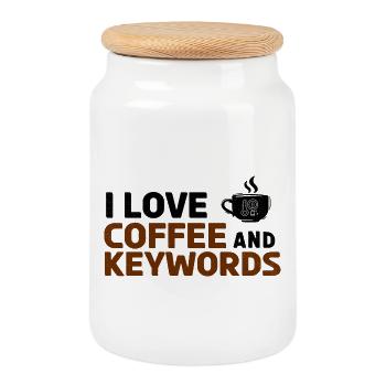 Coffee Keywords Typo - Keksdose mit Holzdeckel - Weiß - Vorne