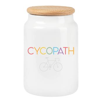 Gifts for Cyclists – Cycopath - Cookie Jar with Wooden Lid - white - Front