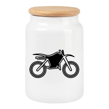 motocross kids symbol emblem logo illustration - Cookie Jar with Wooden Lid - white - Front