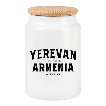 Yerevan Armenia Design with Foundation Year and Koor - Cookie Jar with Wooden Lid - white - Front