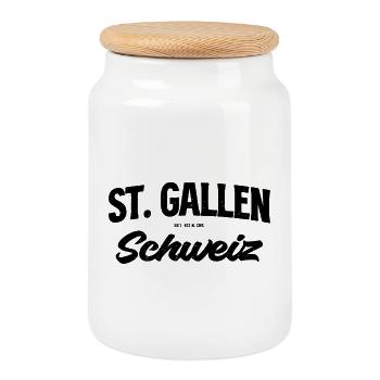 St Gallen Schweiz Schriftzug - Keksdose mit Holzdeckel - Weiß - Vorne