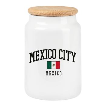 Mexico City lettering with flag - Cookie Jar with Wooden Lid - white - Front