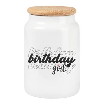 Birthday Girls Script with Heart - Cookie Jar with Wooden Lid - white - Front