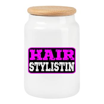 Hairstylistin Friseurin - Keksdose mit Holzdeckel - Weiß - Vorne
