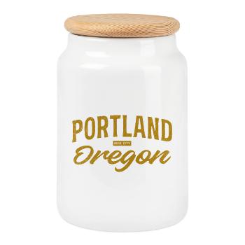 Portland Oregon Vintage Schrift - Keksdose mit Holzdeckel - Weiß - Vorne