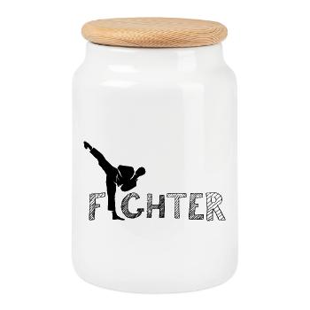 fighter symbol fighting karate martial arts kick - Cookie Jar with Wooden Lid - white - Front