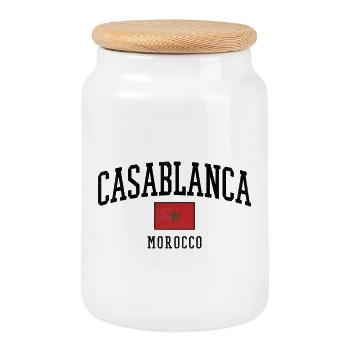 Casablanca Marokko Flaggenmotiv - Keksdose mit Holzdeckel - Weiß - Vorne