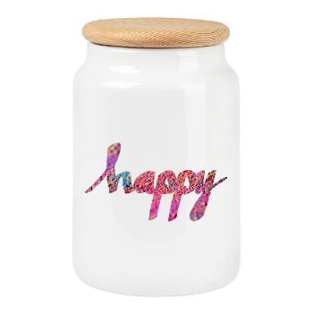 HAPPY - Cookie Jar with Wooden Lid - white - Front