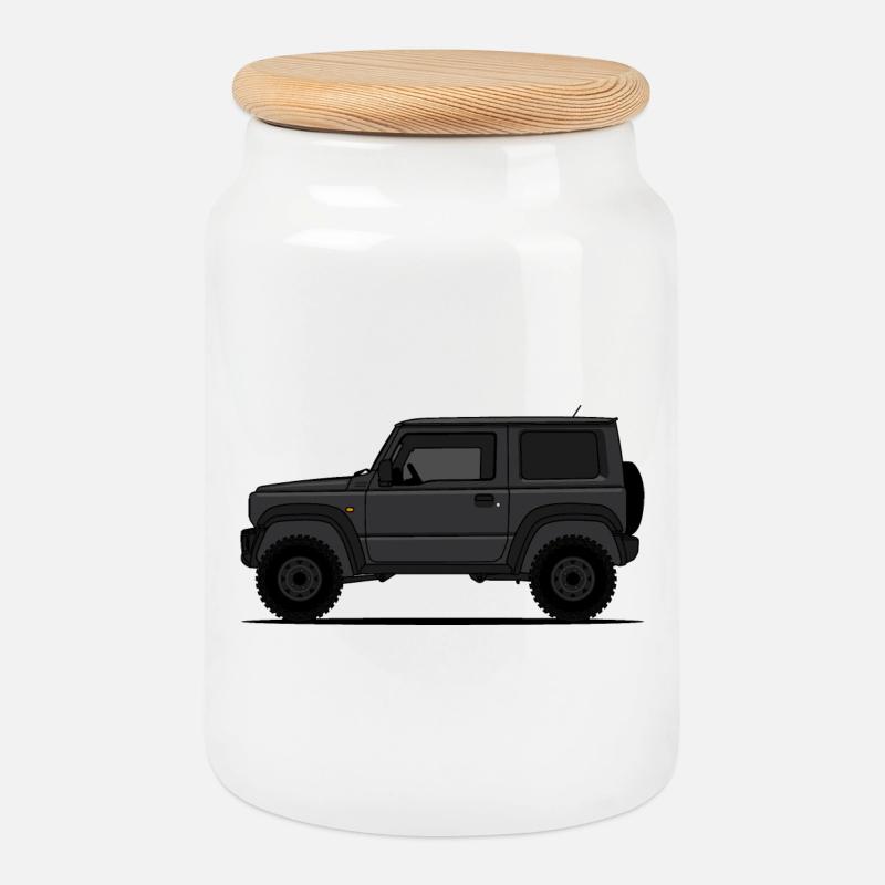 Jimny Schwarz - Keksdose mit Holzdeckel - Weiß