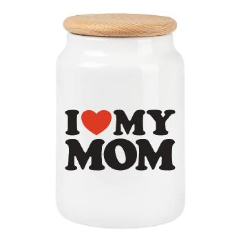 I love my Mom Herz Shirt - Keksdose mit Holzdeckel - Weiß - Vorne