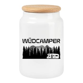 Wüdcampa - Wildniscamper, Natur, lustiger Wortwitz - Keksdose mit Holzdeckel - Weiß - Vorne